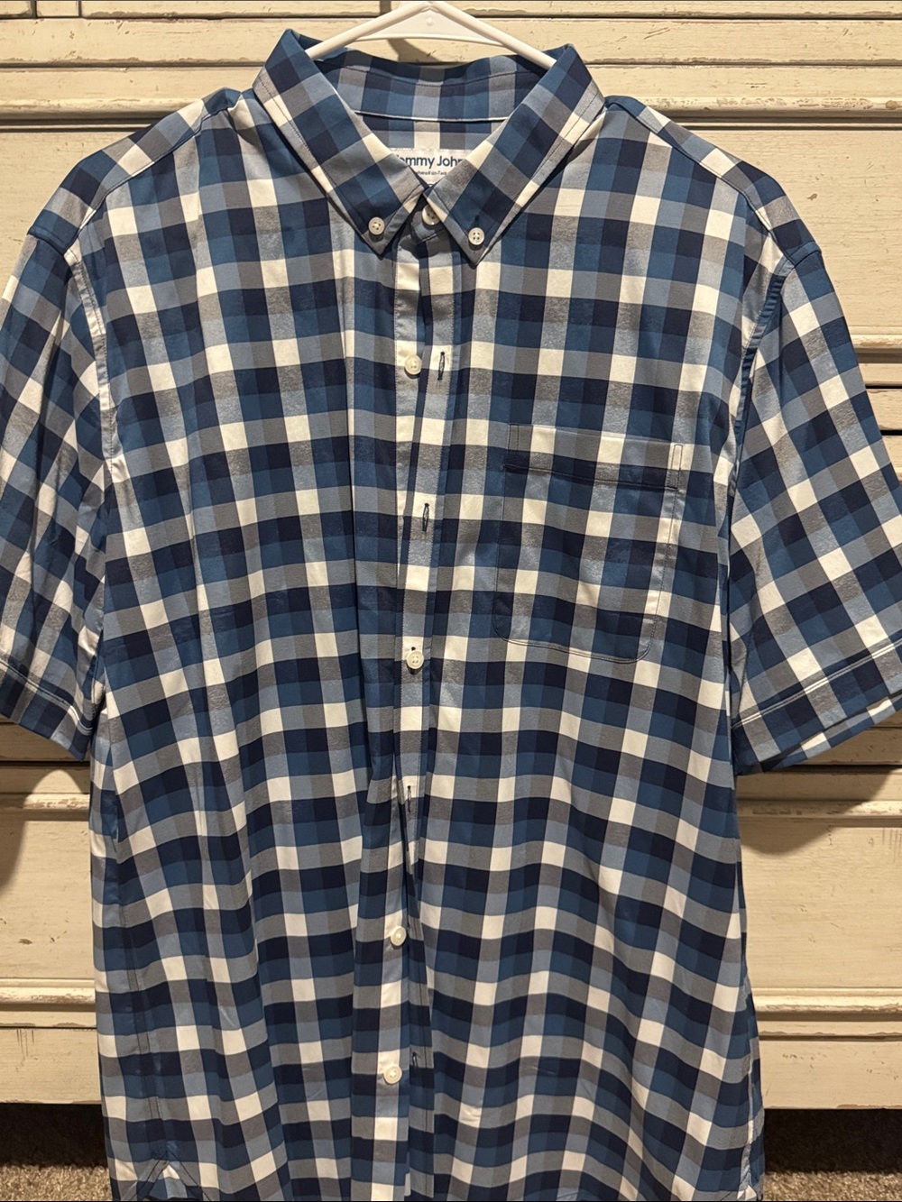 Tommy John Blue and White Plaid Short-Sleeve Button-Down Shirt